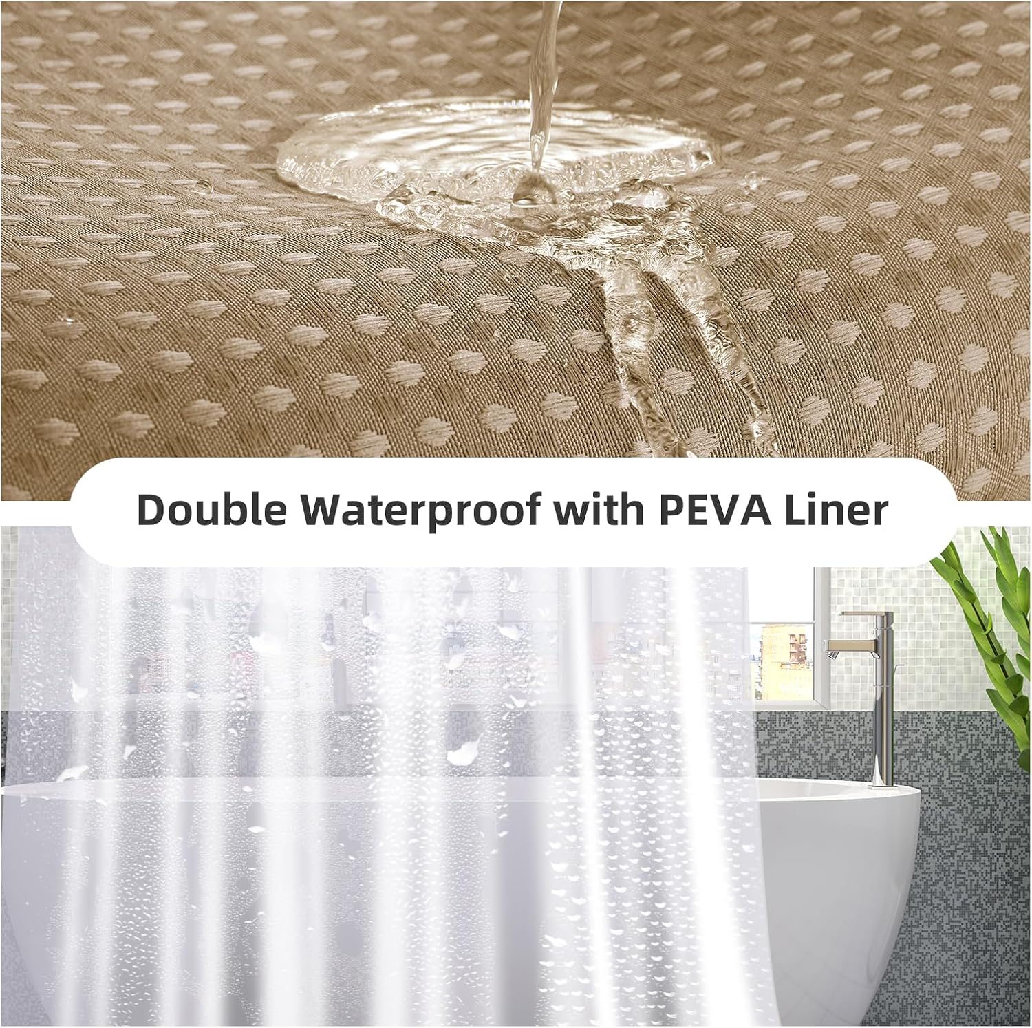 Khaki Waterproof Waffle Curtain Set