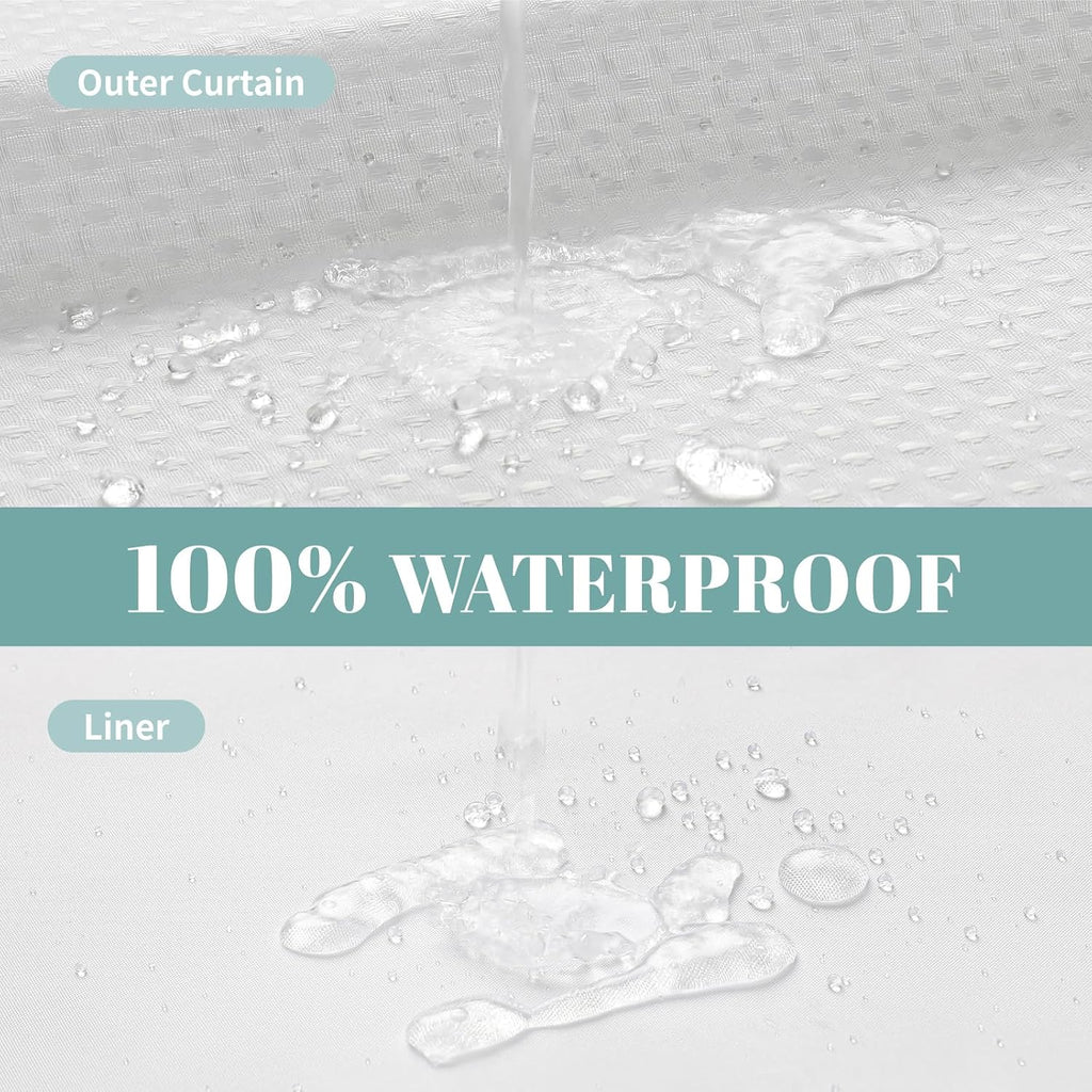White Hookless Waffle Bath Curtain