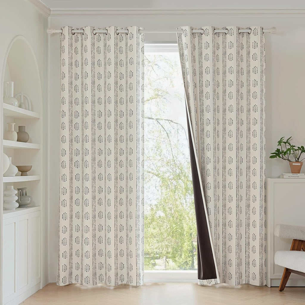 Beige Geometric Blackout Curtains