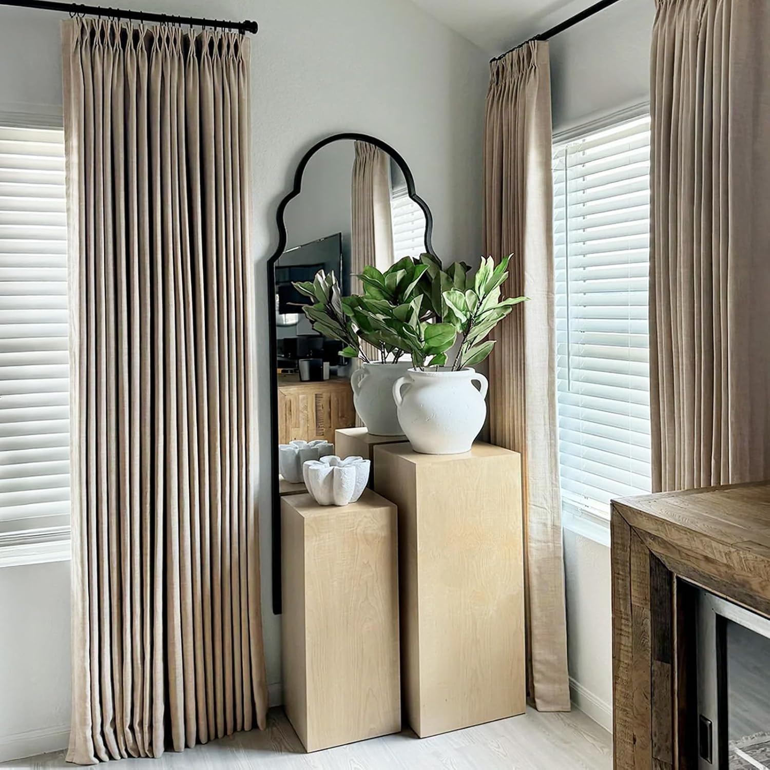 Dark Linen Pleated Blackout Curtains