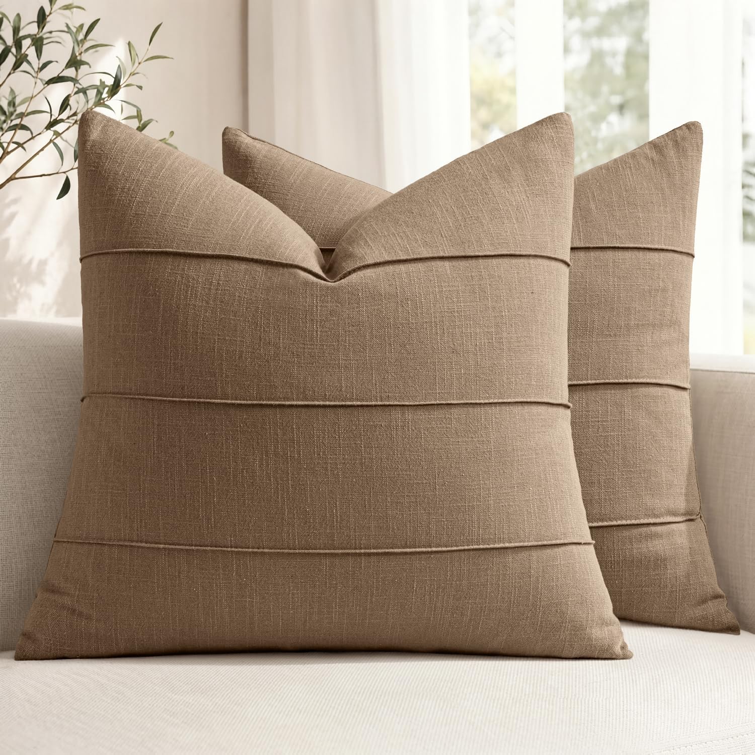 Brown Striped Linen Pillow Covers