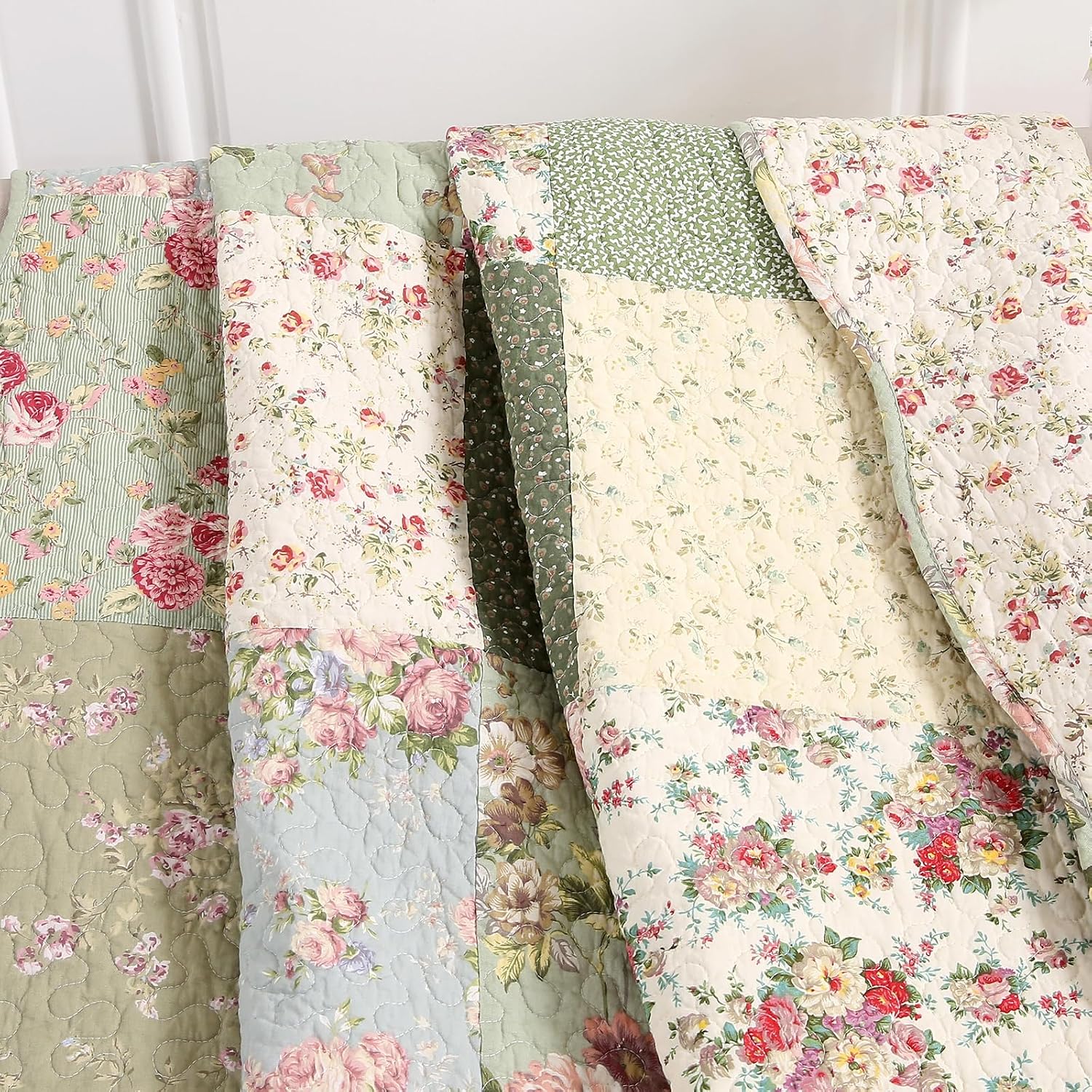 Green Floral Patchwork Throw Blanket