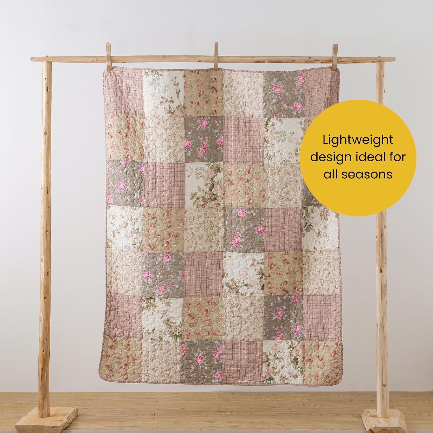 Pink Floral Patchwork Throw Blanket