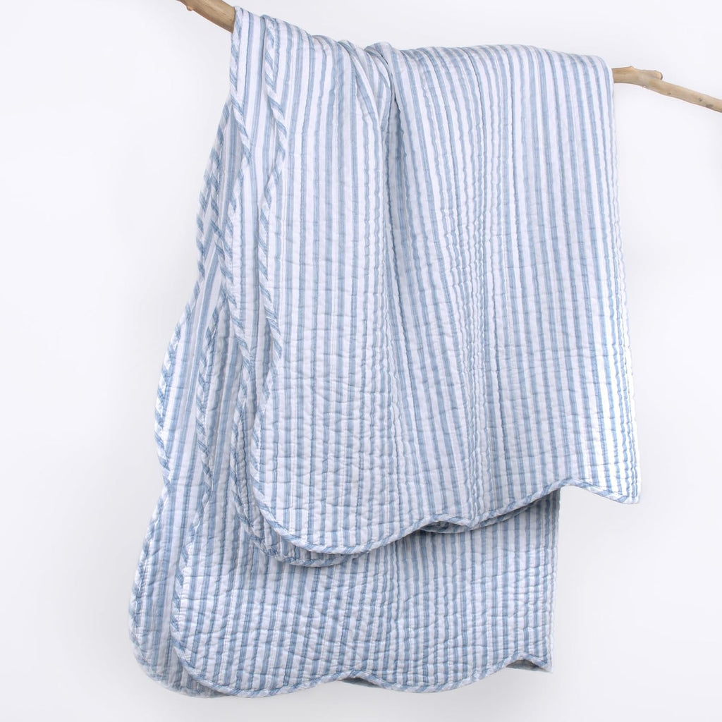Blue White Striped Quilted Throw