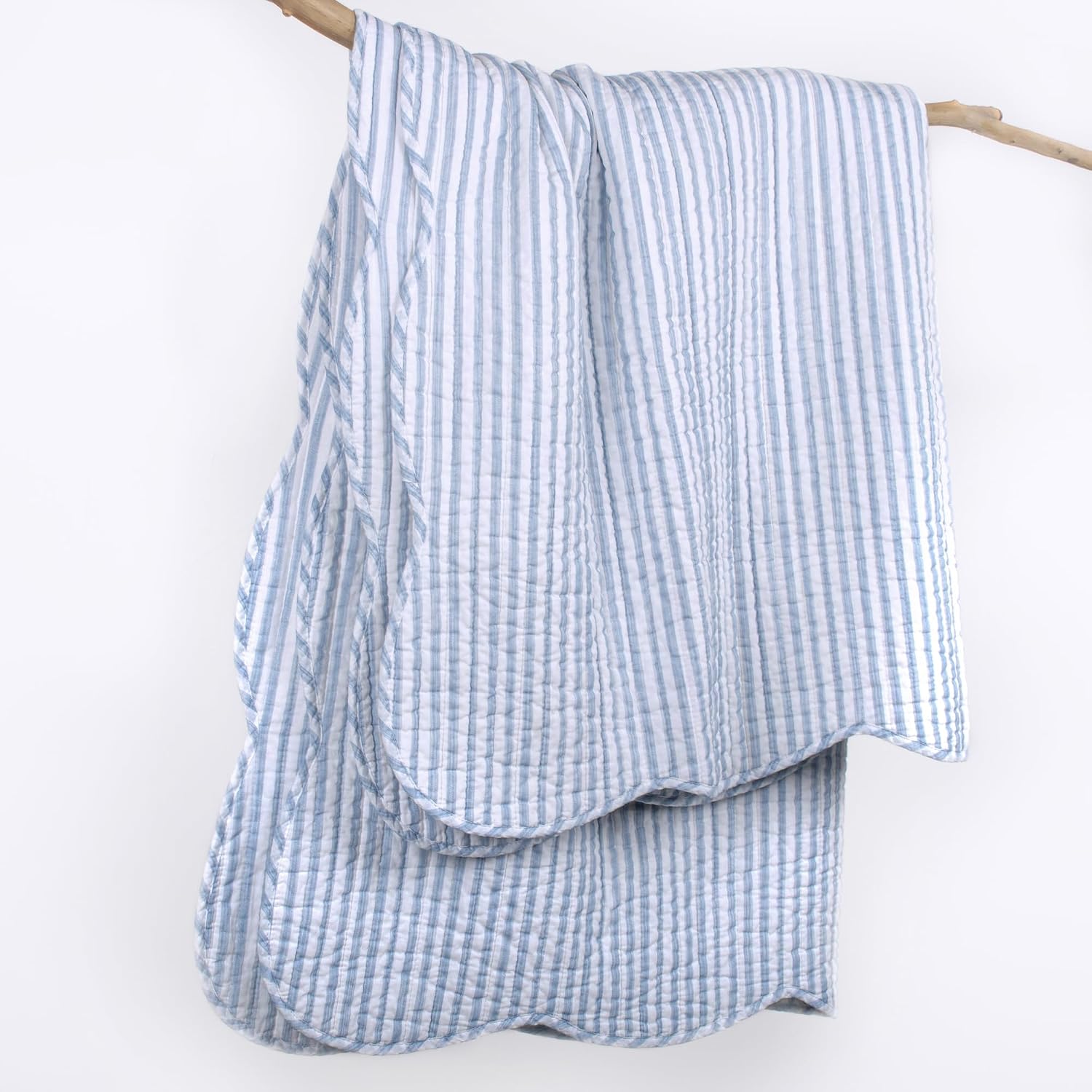 Blue White Striped Quilted Throw