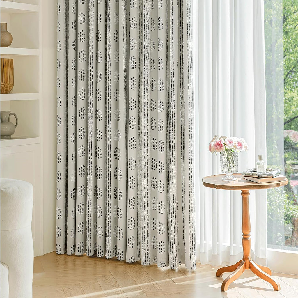 Beige Geometric Blackout Curtains