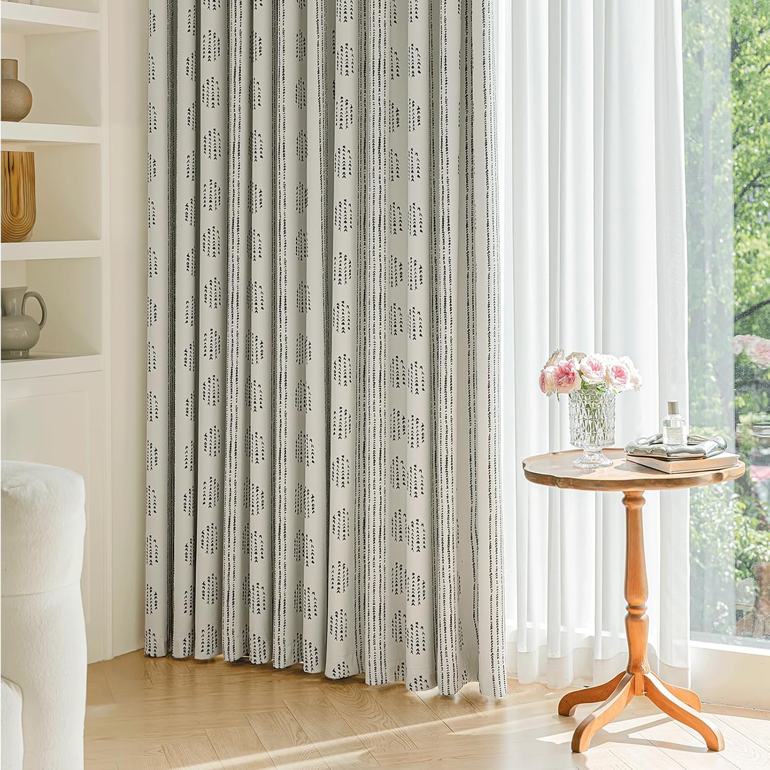Beige Geometric Blackout Curtains
