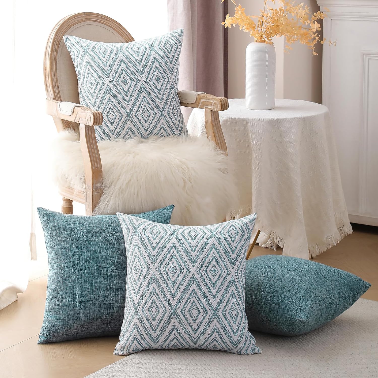 Blue Linen Decorative Pillow Covers