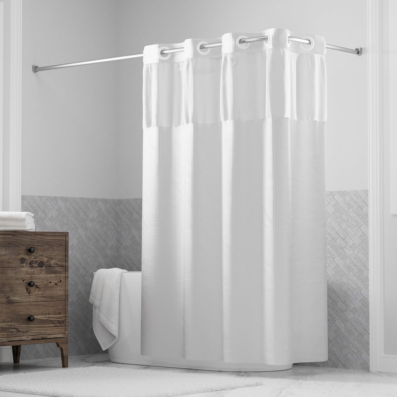 White Waffle Fabric Shower Curtain