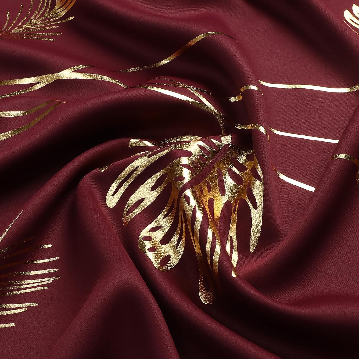 Red Leaf Printed Blackout Curtains