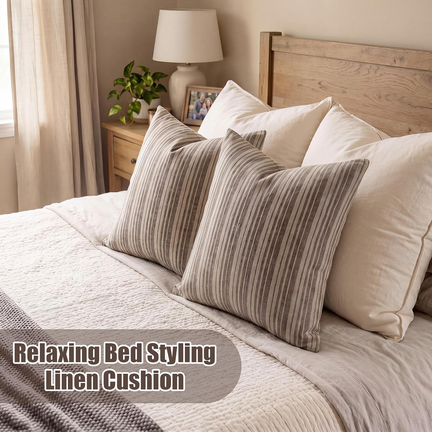Brown Striped Linen Pillow Covers