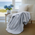 Blue White Striped Quilted Throw