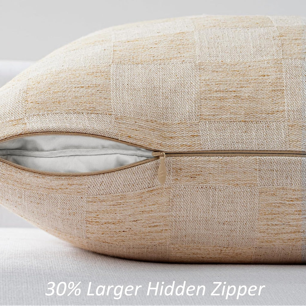 Natural Grid Linen Pillow Covers