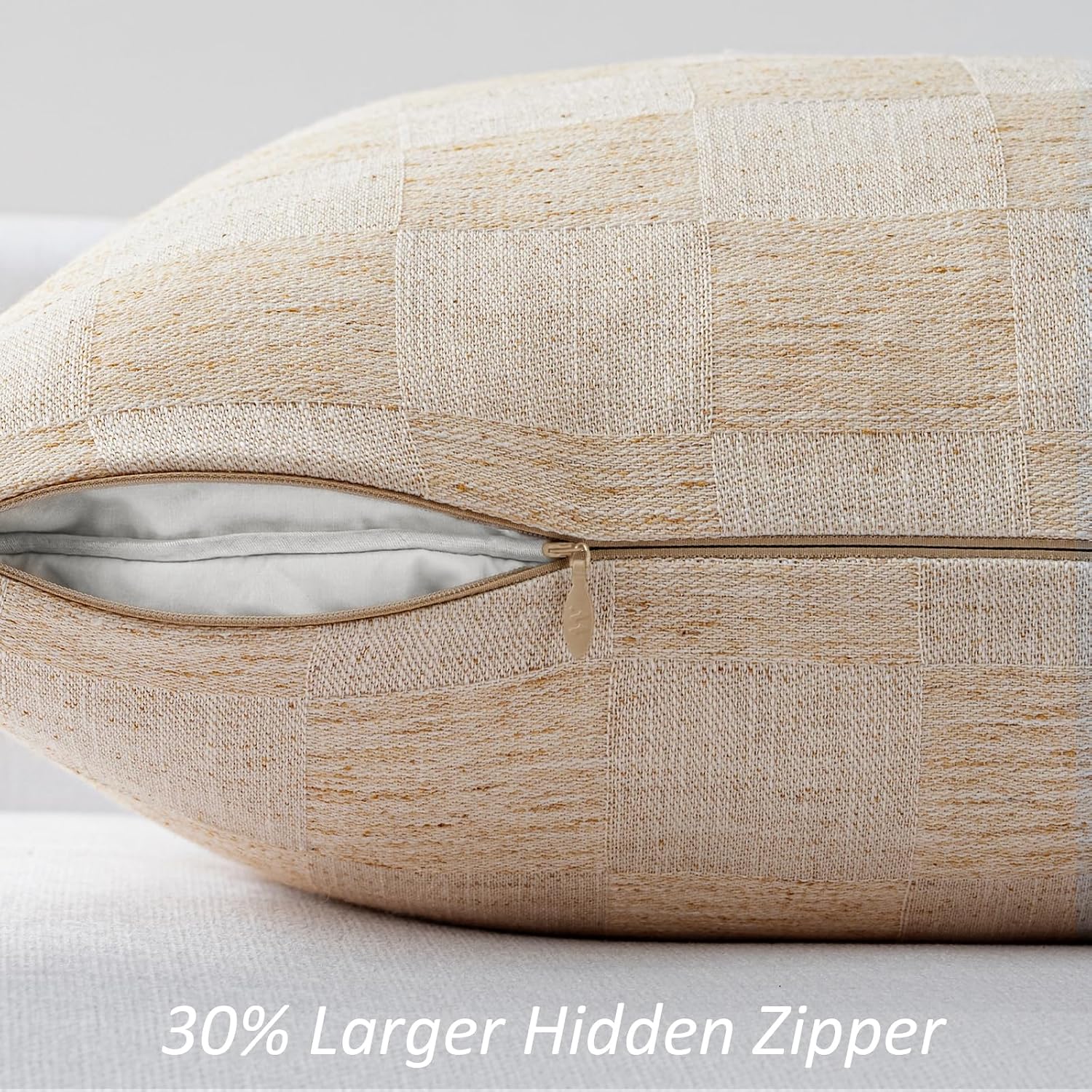 Natural Grid Linen Pillow Covers