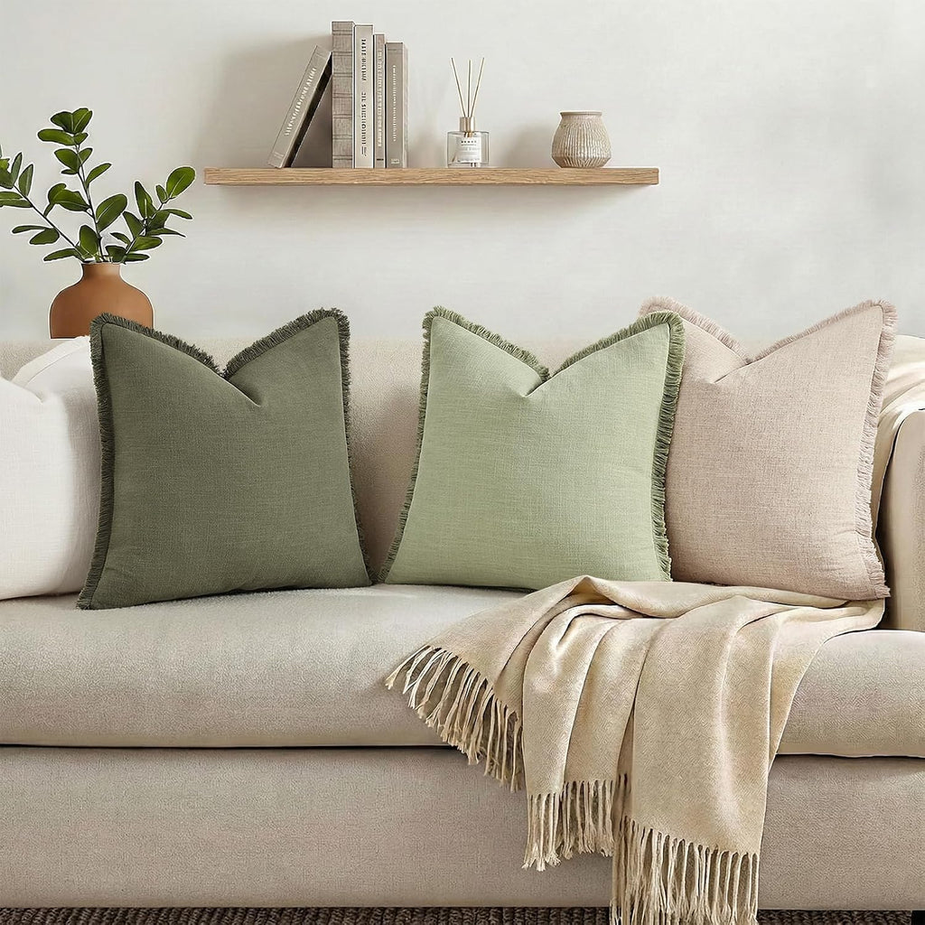 Beige Tassel Linen Pillow Covers