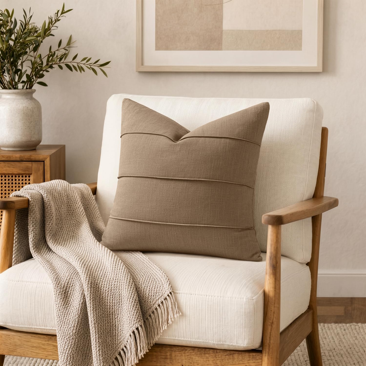 Brown Striped Linen Pillow Covers