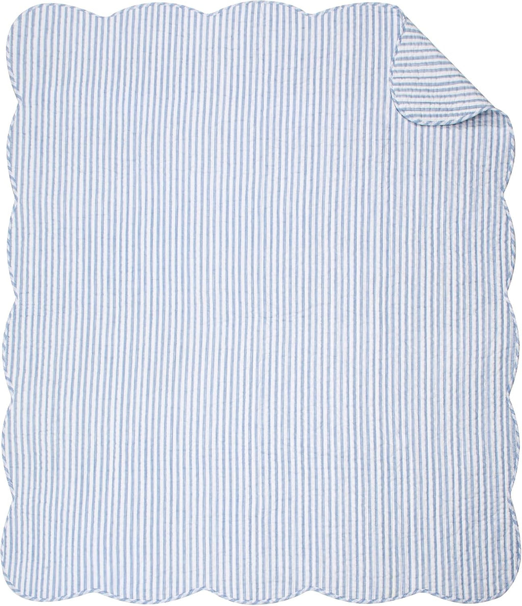 Blue White Striped Quilted Throw