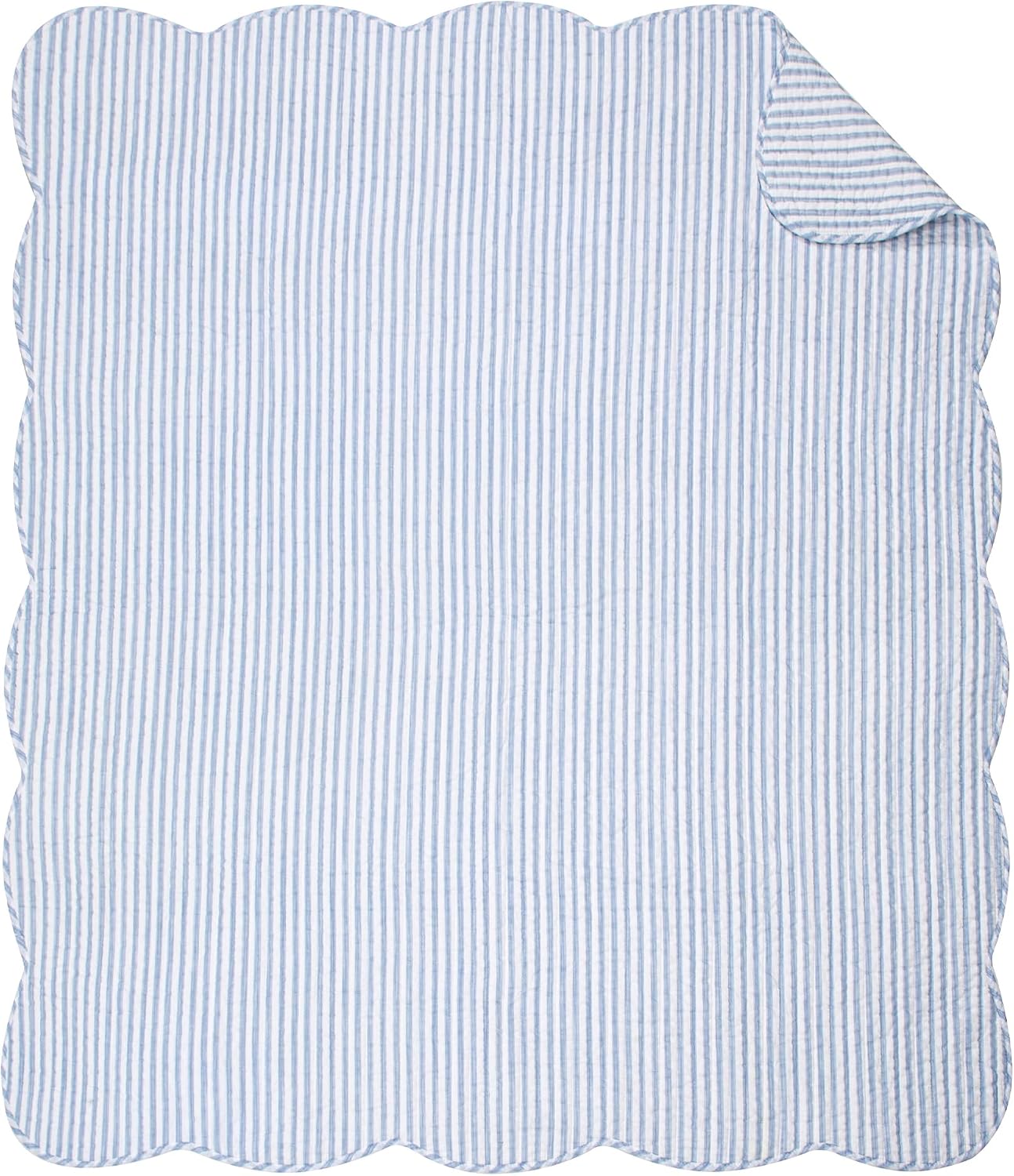 Blue White Striped Quilted Throw