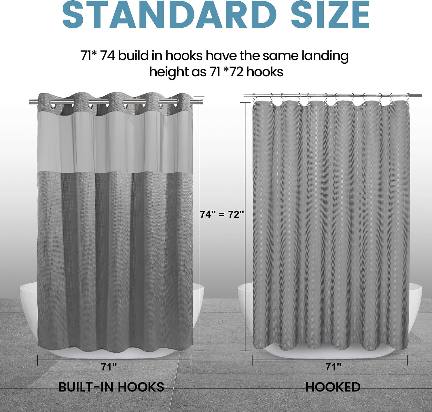 Grey Thick Waffle Bath Curtain Set