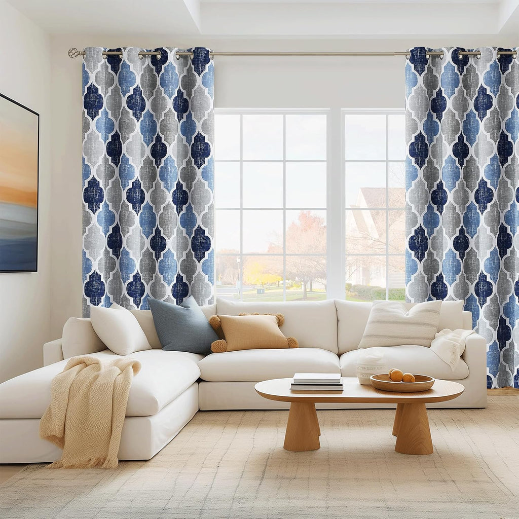 Blue Grey Geo Blackout Curtains