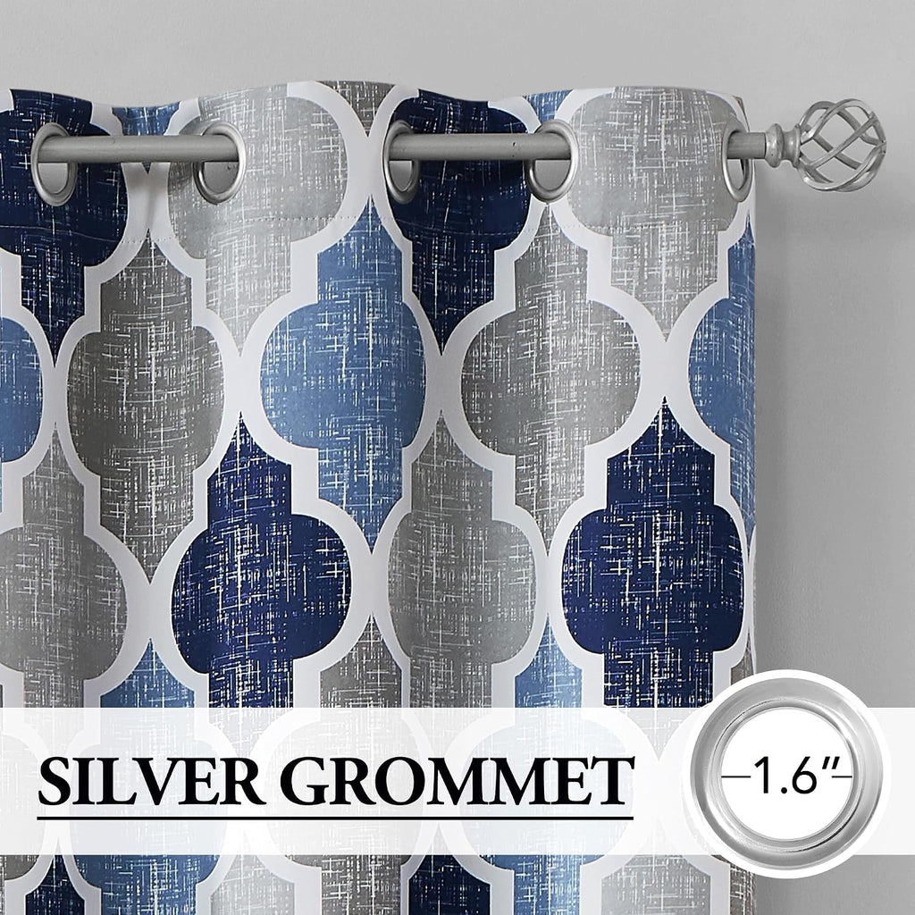 Blue Grey Geo Blackout Curtains