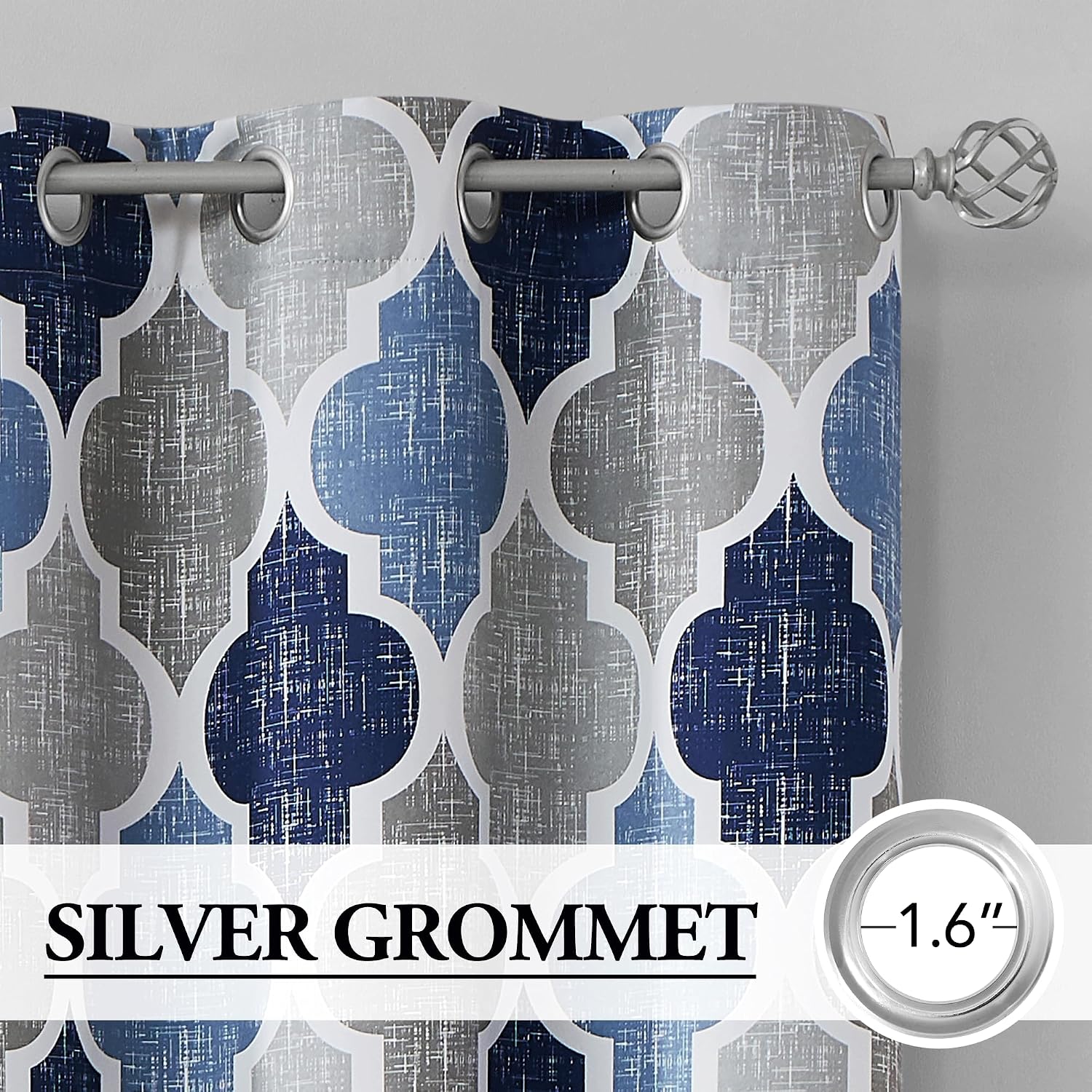 Blue Grey Geo Blackout Curtains