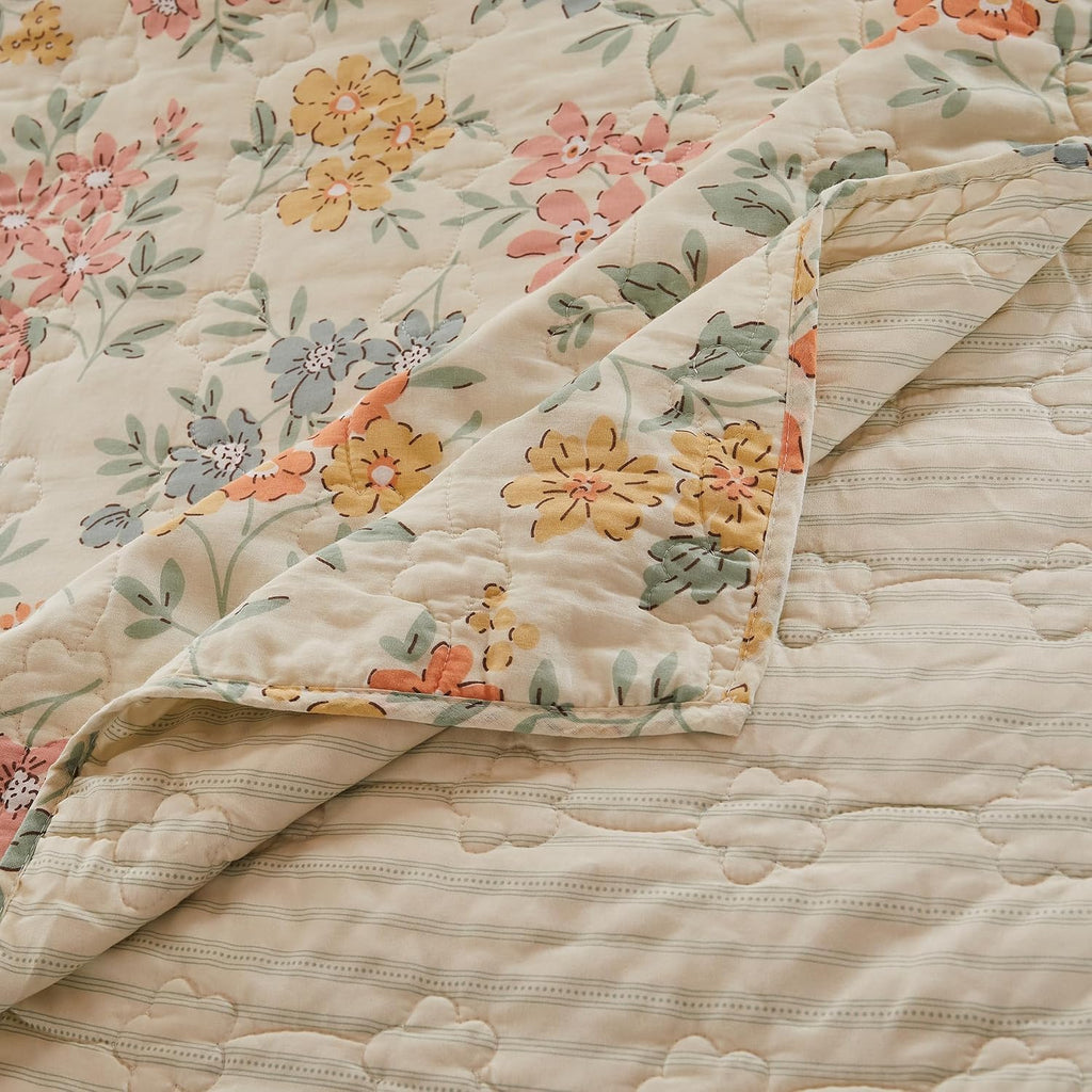 Floral Quilted Cotton Throw Blanket