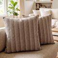 Brown Striped Linen Pillow Covers