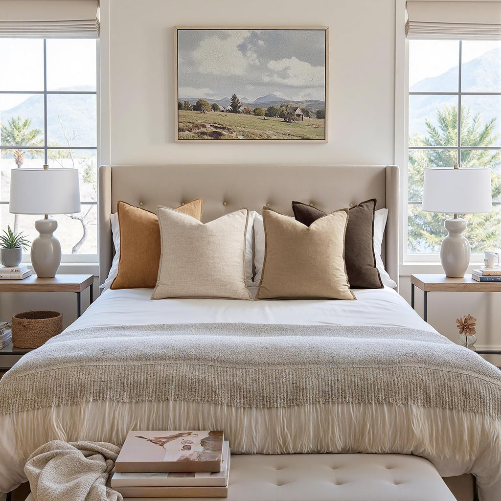 Brown Boho Linen Pillow Covers