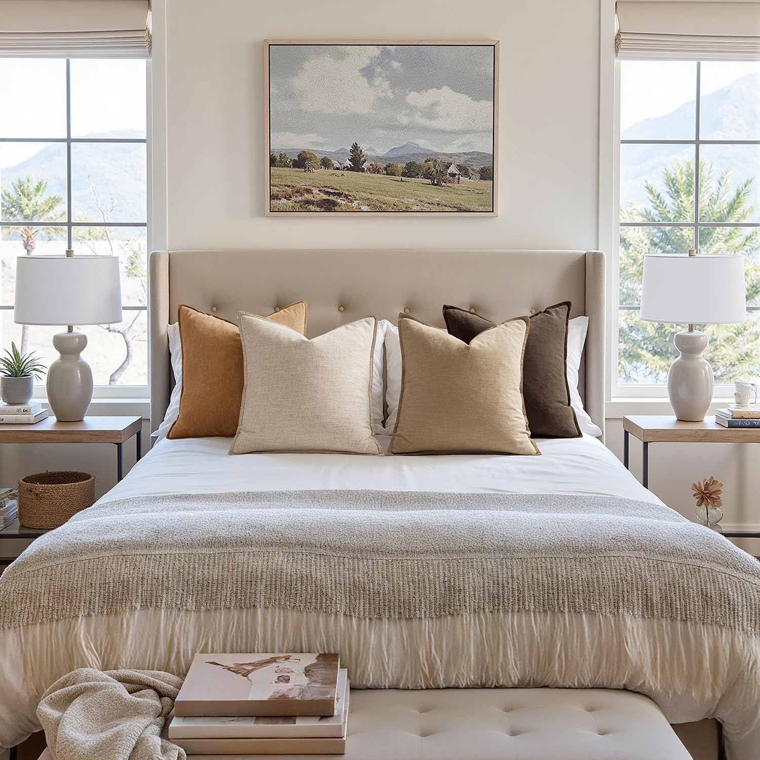 Brown Boho Linen Pillow Covers