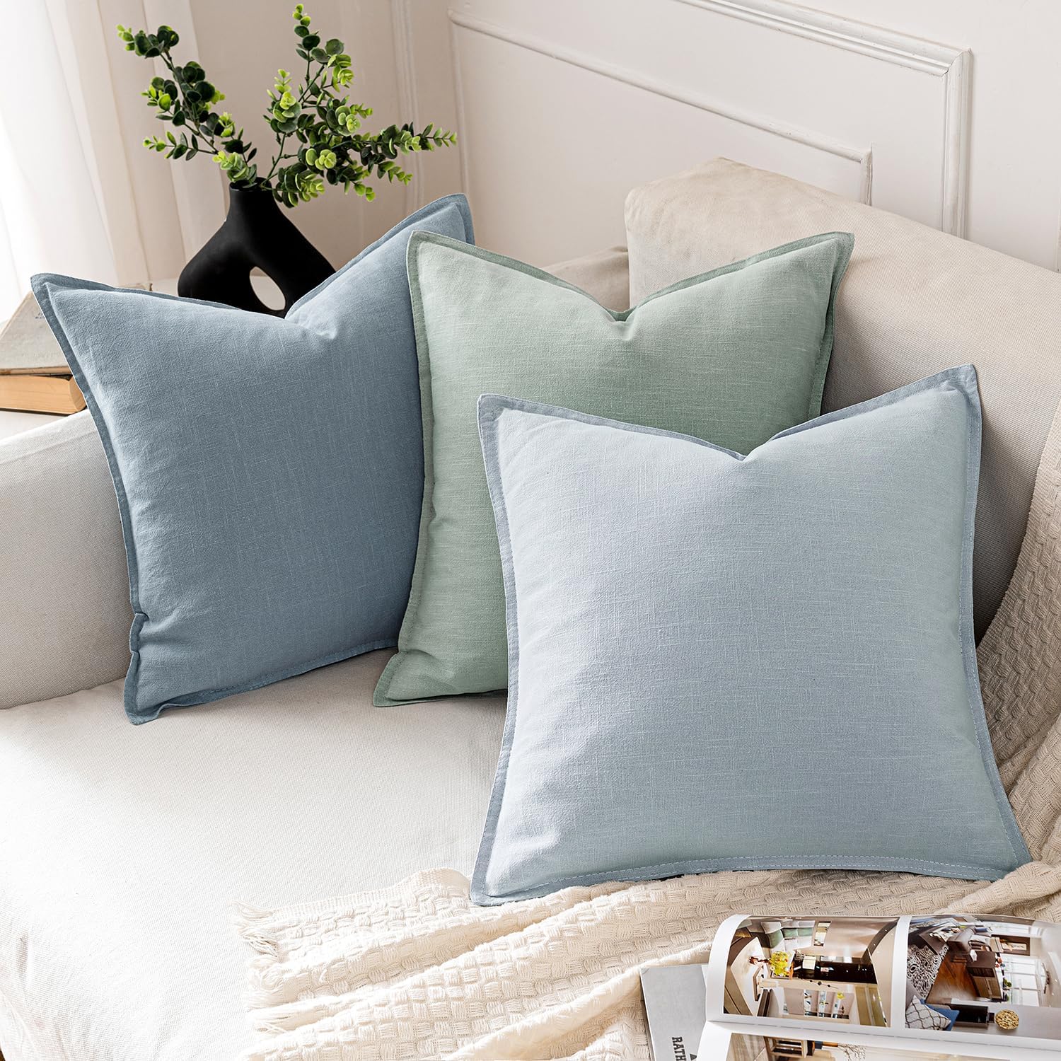 Light Blue Linen Pillow Covers