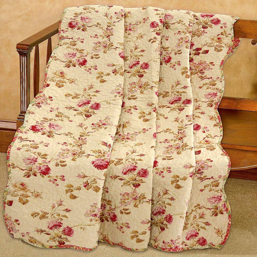 Pink Floral Quilted Throw Blanket