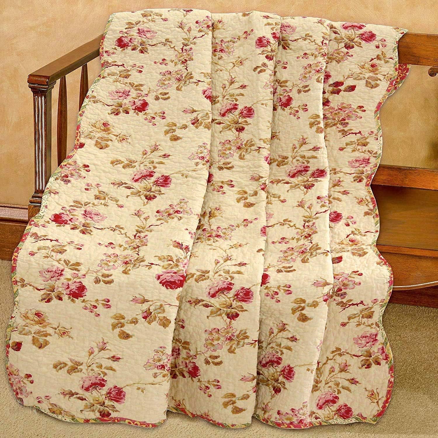 Pink Floral Quilted Throw Blanket