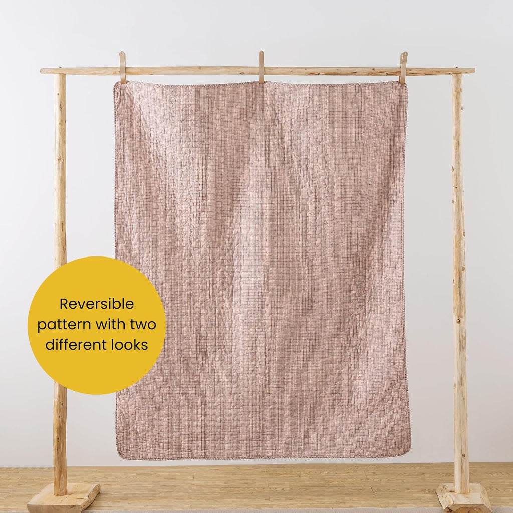 Pink Floral Patchwork Throw Blanket