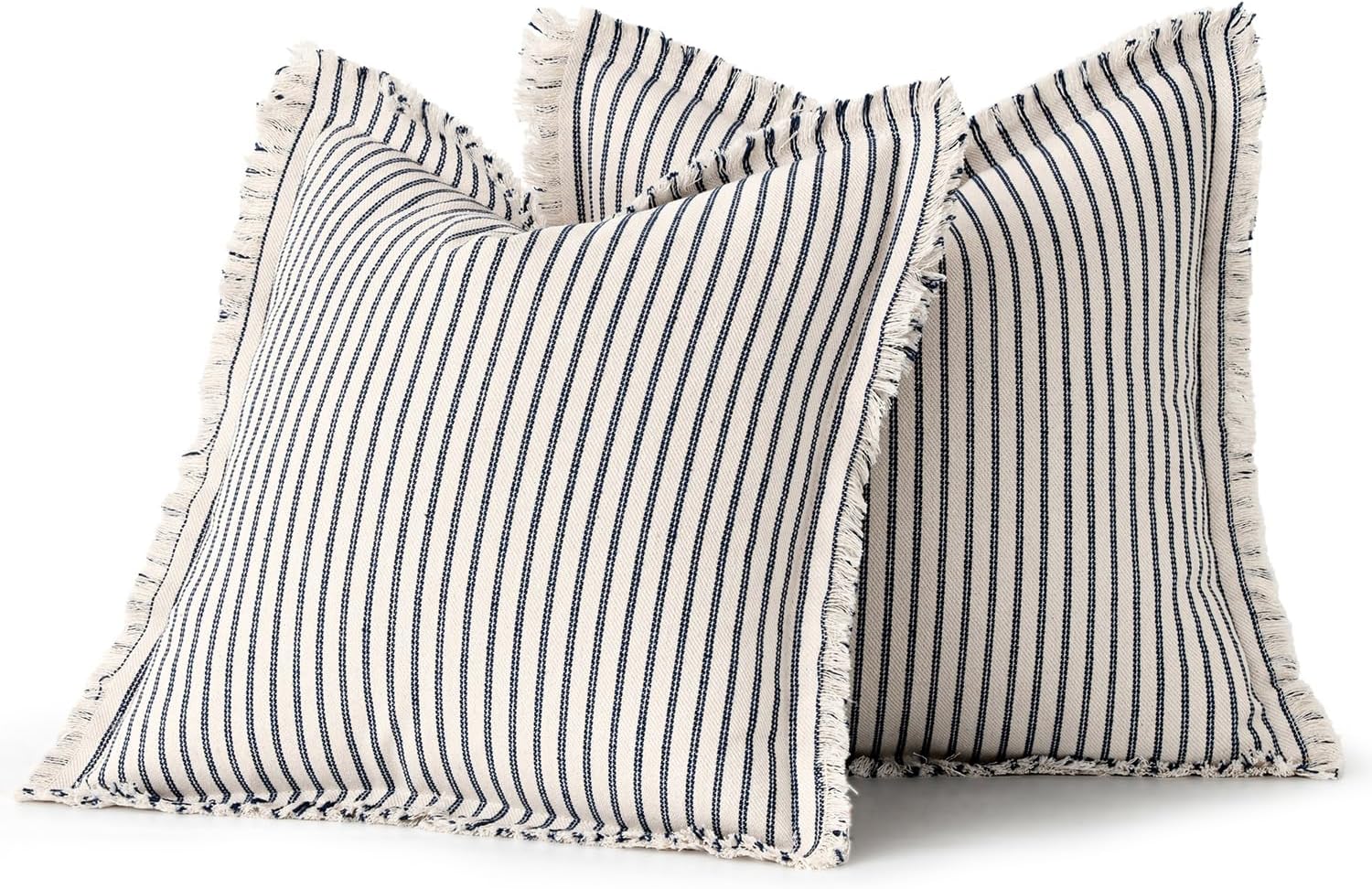 Navy Striped Fringe Pillow Covers