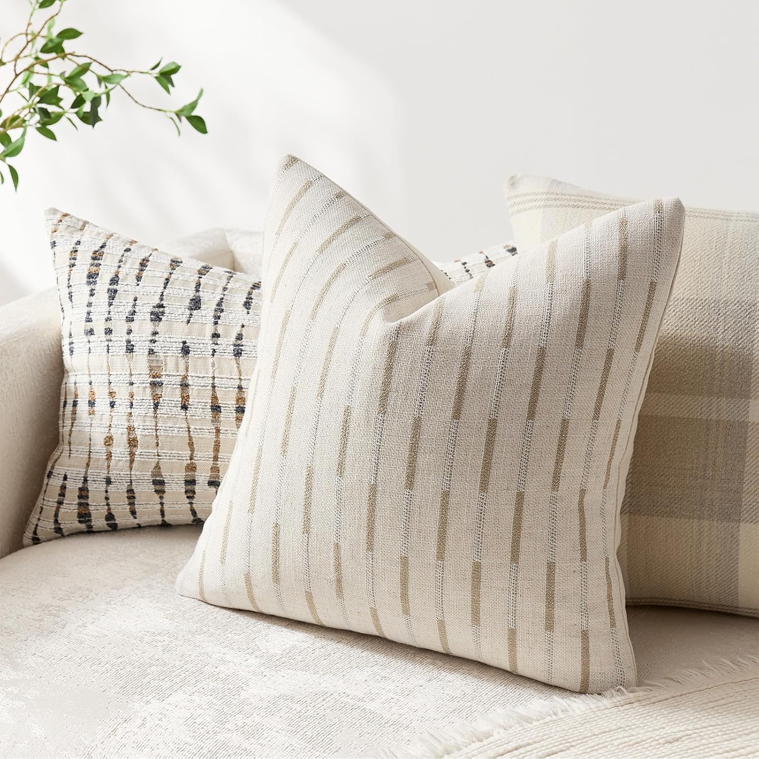 Khaki Textured Linen Pillow Covers