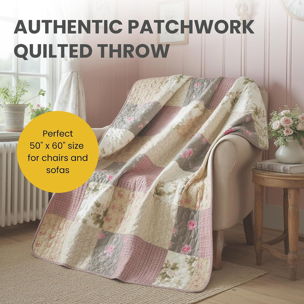 Pink Floral Patchwork Throw Blanket