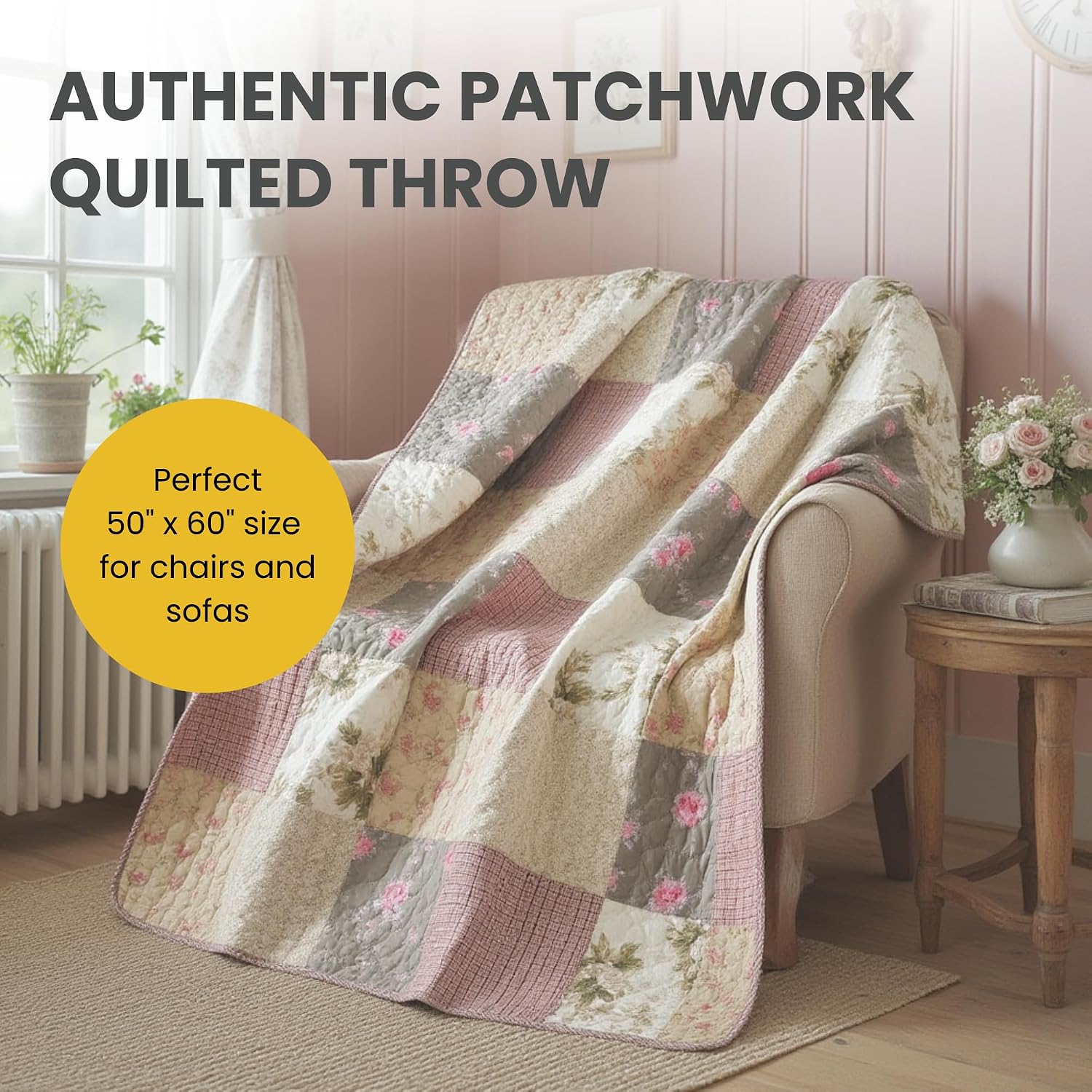 Pink Floral Patchwork Throw Blanket