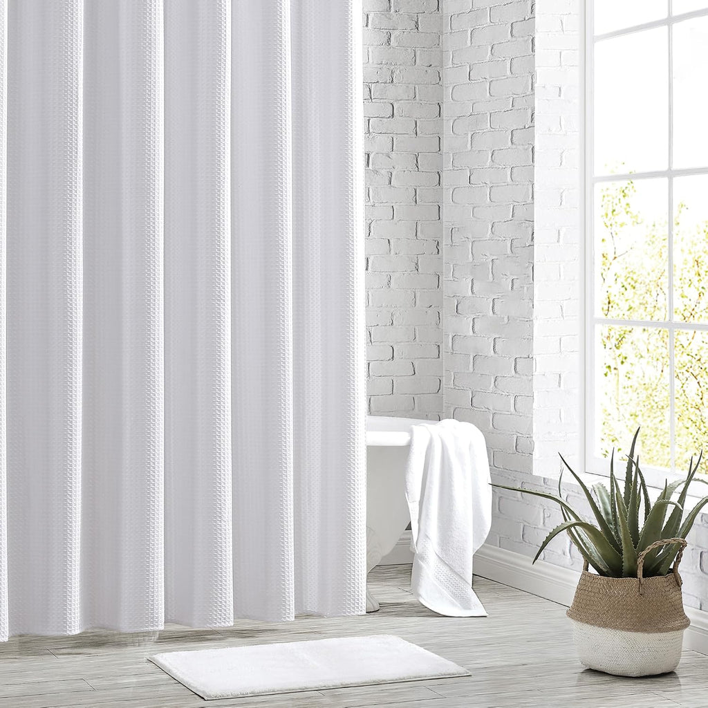 White Waffle Weave Bath Curtain