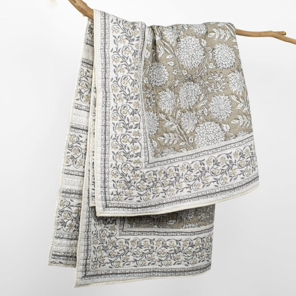 Taupe Floral Quilted Throw