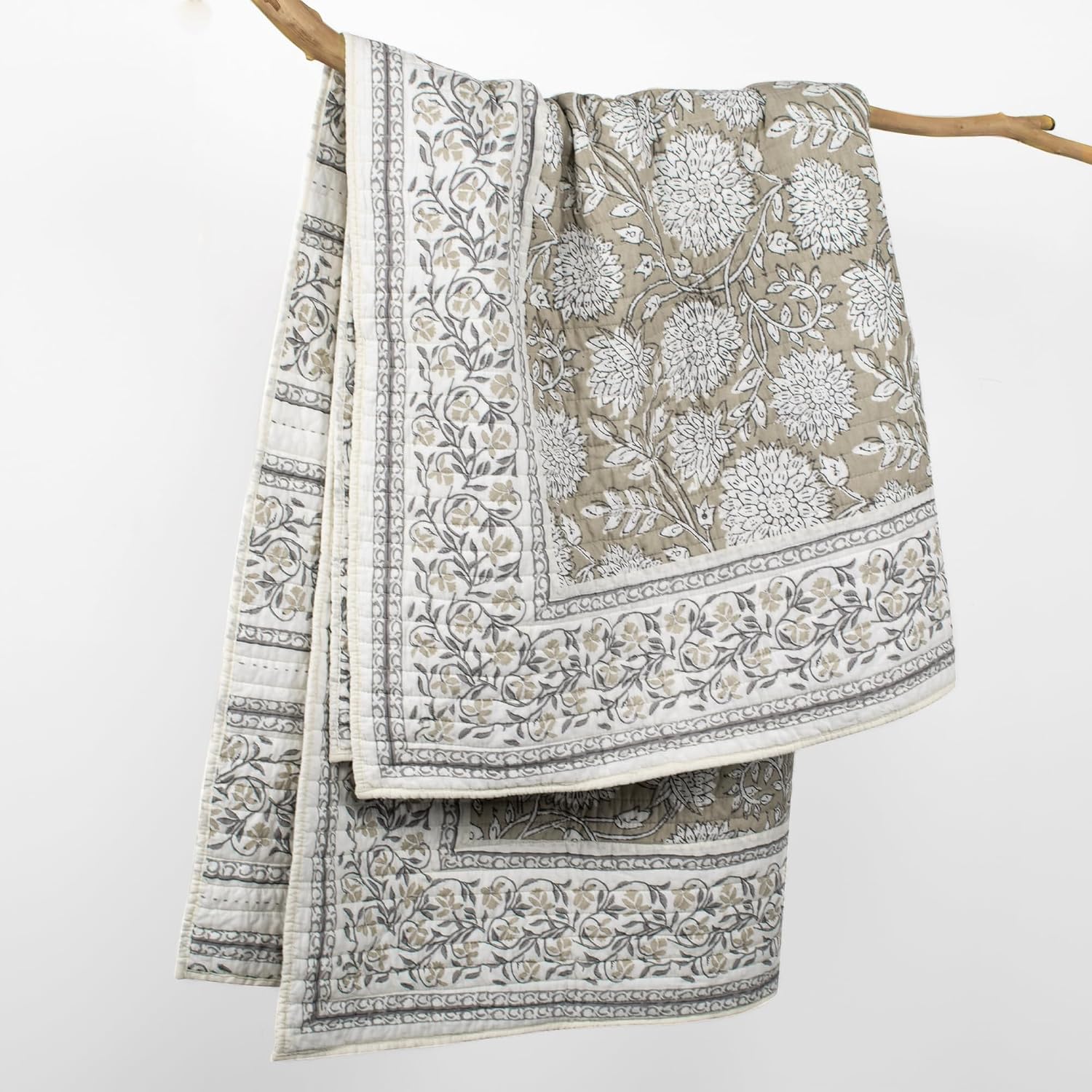 Taupe Floral Quilted Throw