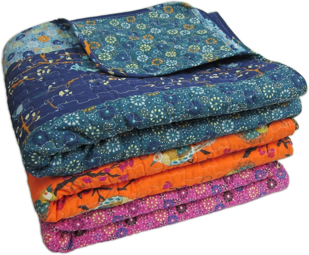 Peacock Reversible Cotton Throw Blanket