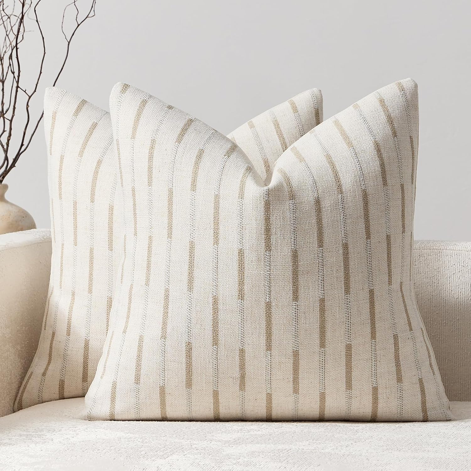 Khaki Textured Linen Pillow Covers