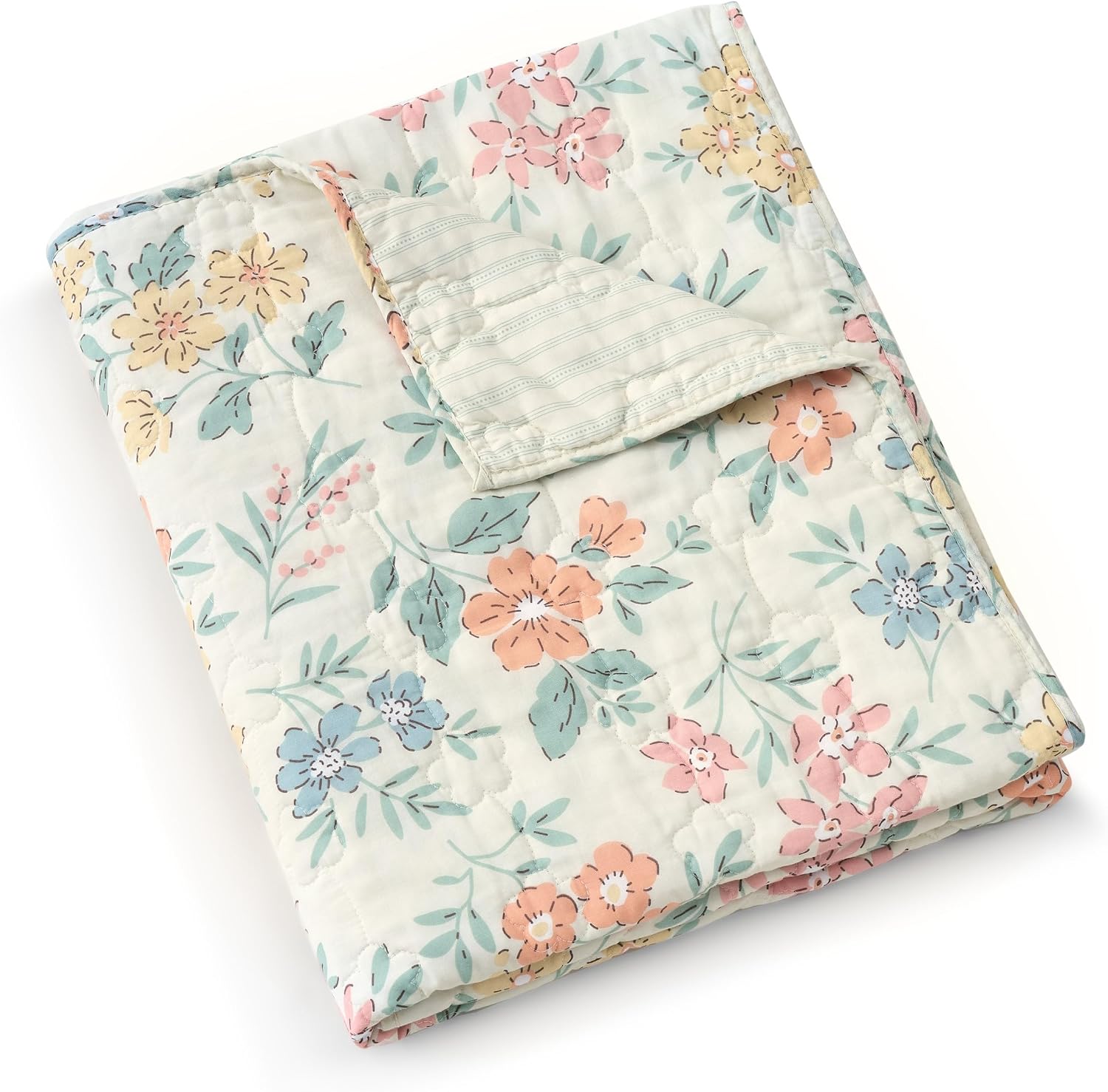 Floral Quilted Cotton Throw Blanket