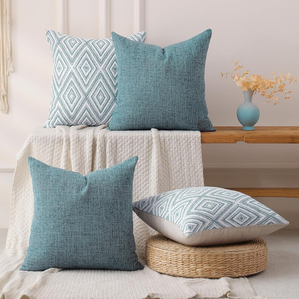 Blue Linen Decorative Pillow Covers