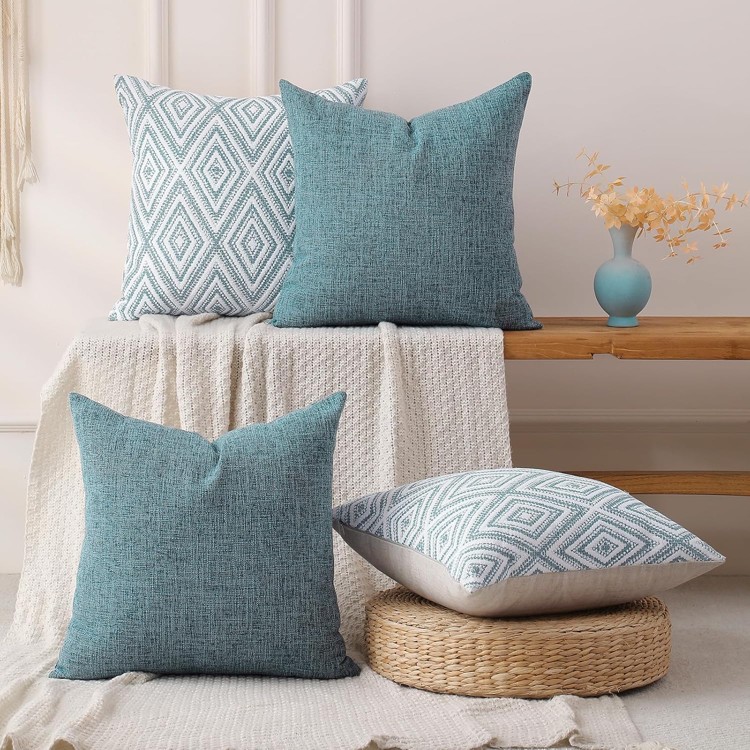 Blue Linen Decorative Pillow Covers
