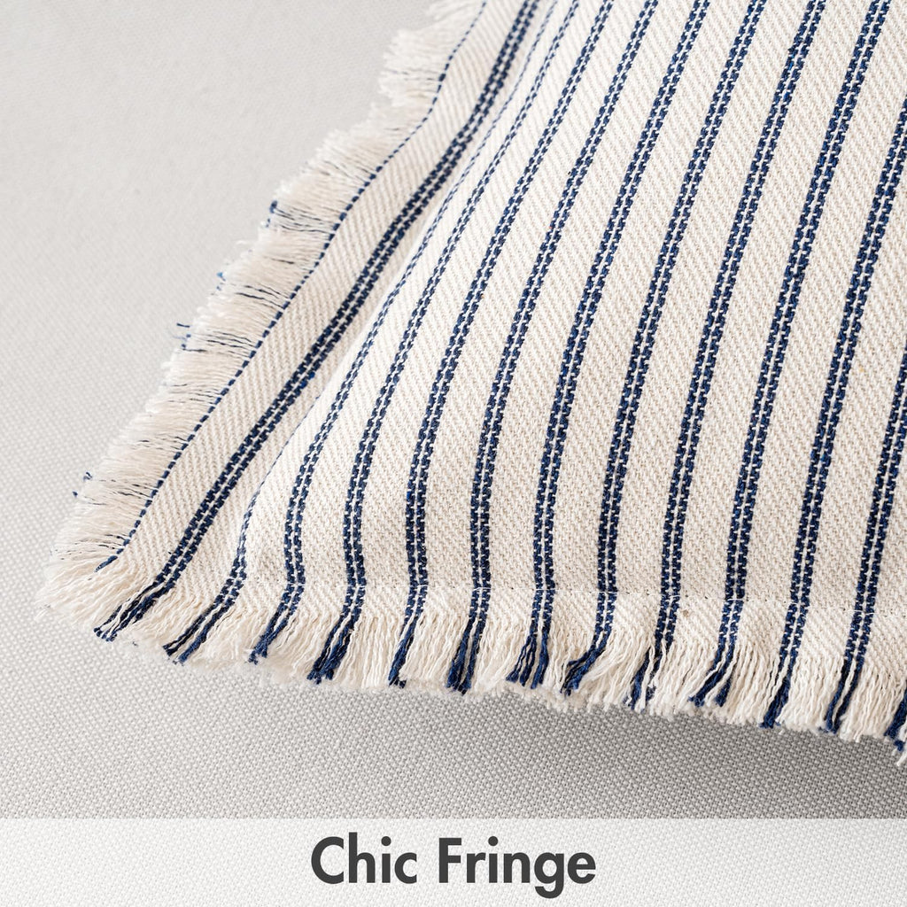 Navy Striped Fringe Pillow Covers