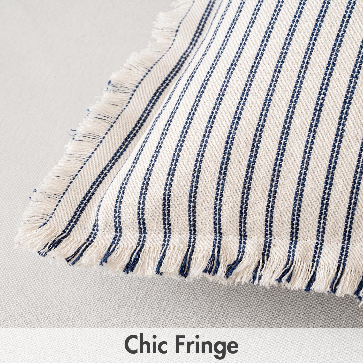 Navy Striped Fringe Pillow Covers