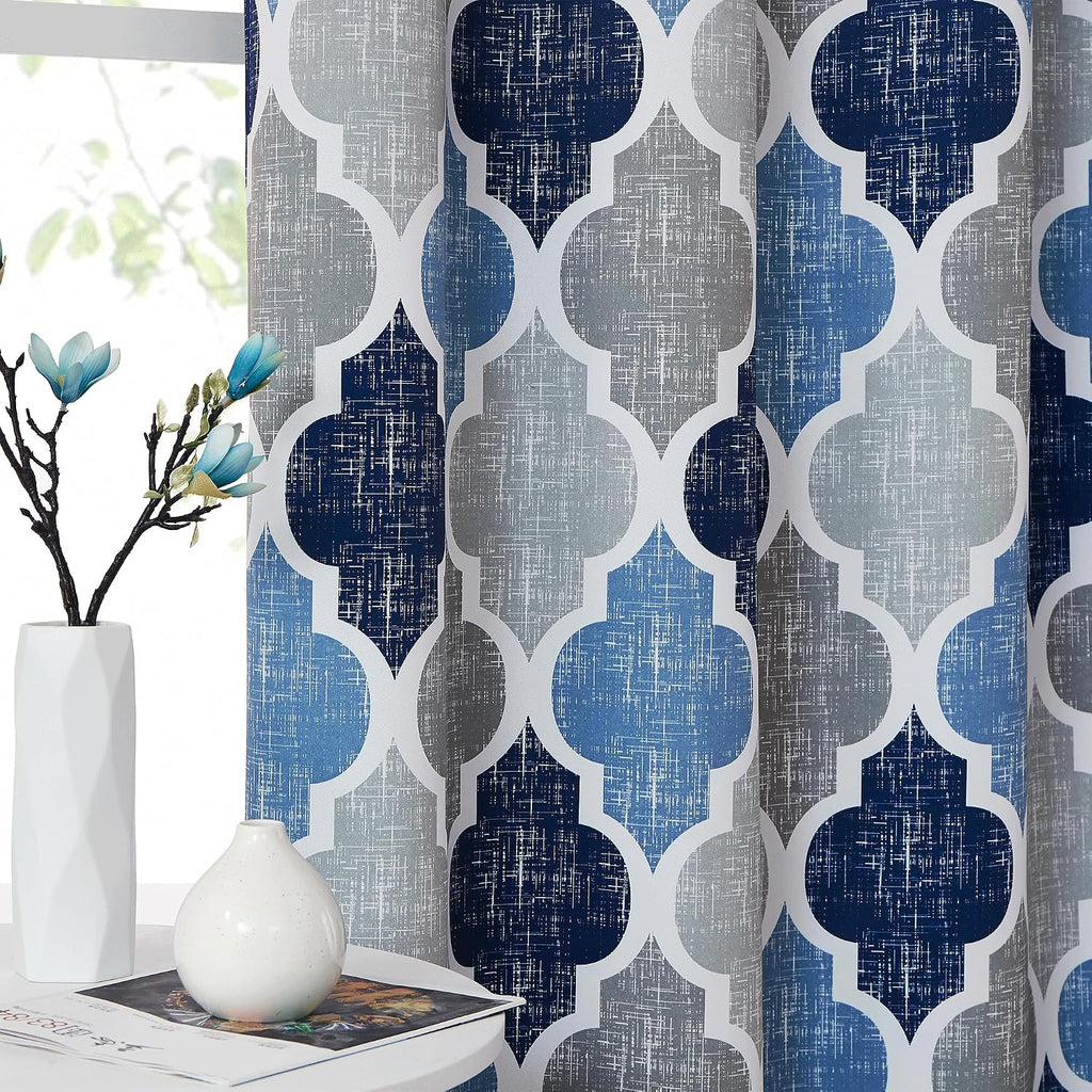 Blue Grey Geo Blackout Curtains