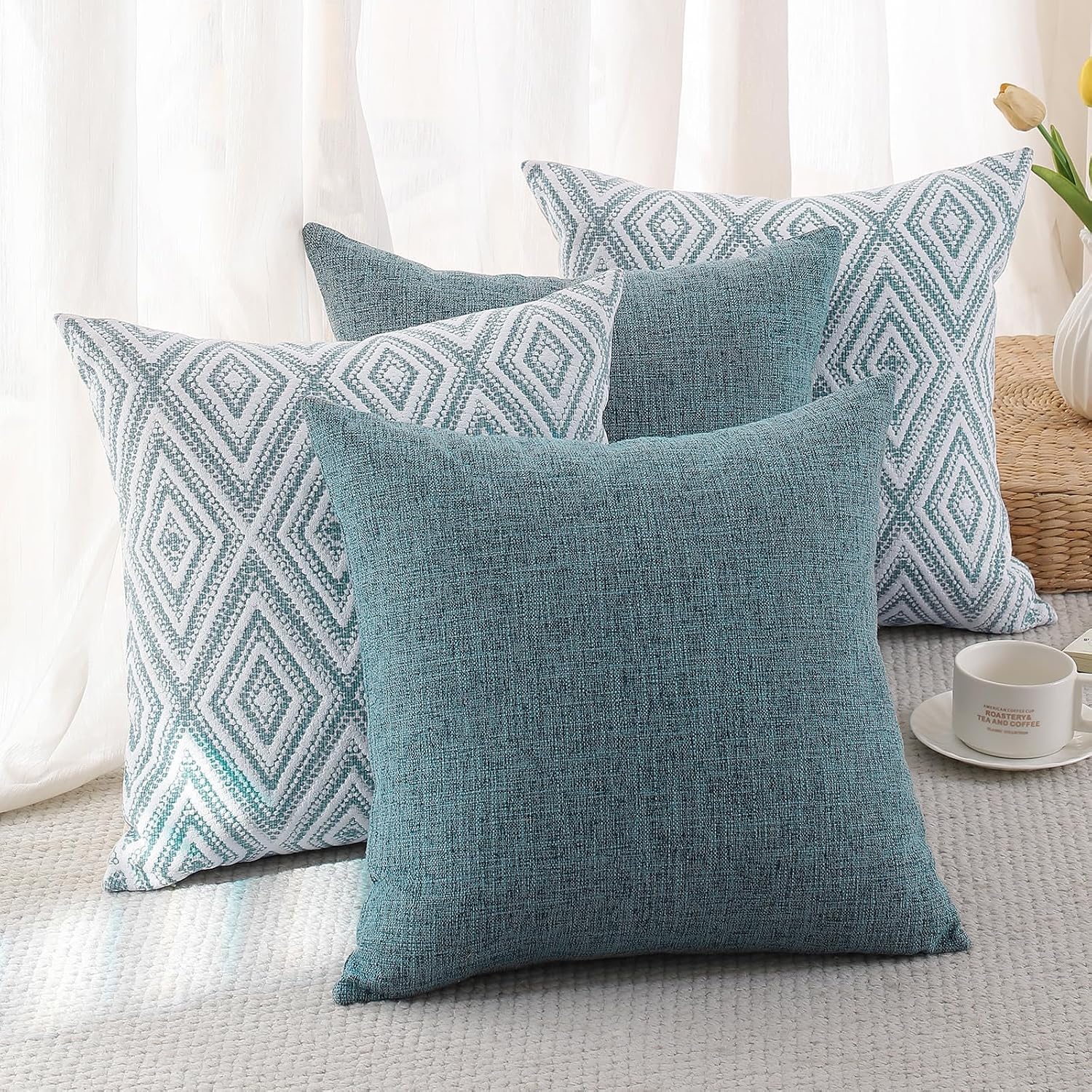 Blue Linen Decorative Pillow Covers